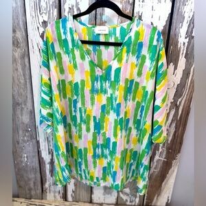 Adrienne Colorful Abstract Print Women's Top Size Medium Oversized